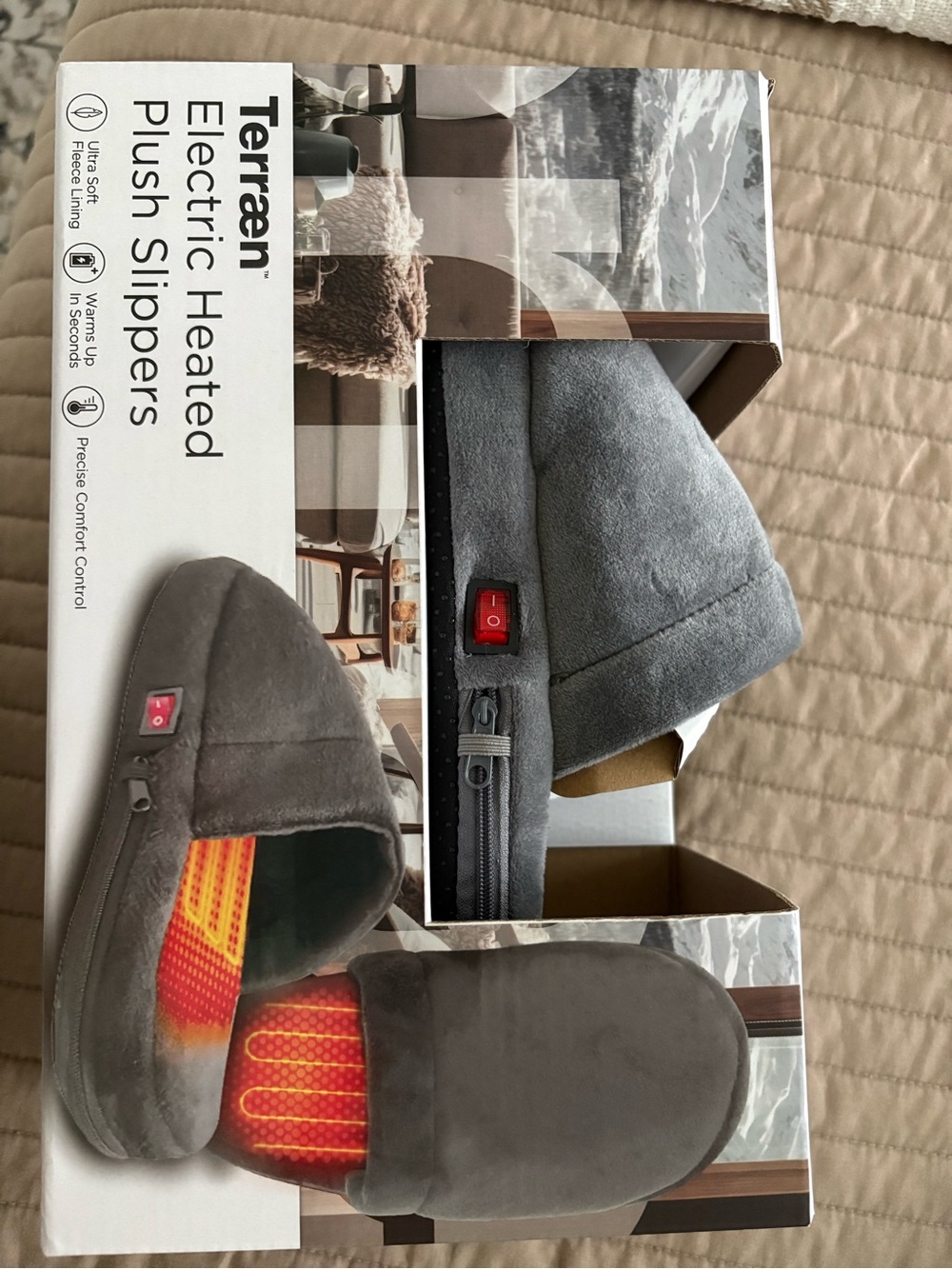 Electric Heated Plush Slippers for Men — Gray